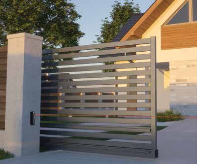 Sliding gate fitted with Centurion Photon Smart wireless infrared safety beams
