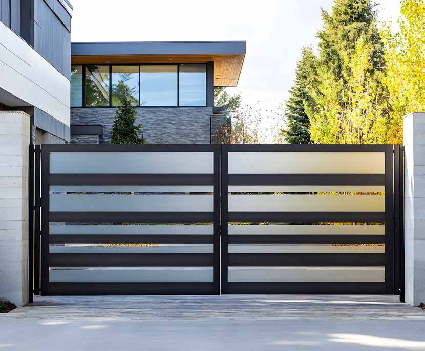 Modern linear swing gate on a Centurion VANTAGE SMART+ operator